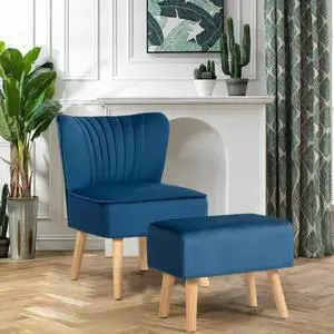 SlickBlue Leisure Chair and Ottoman Padded Velvet Tufted Sofa Set