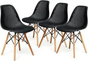 SlickBlue 4 Pieces Modern Plastic Hollow Chair Set with Wood Leg