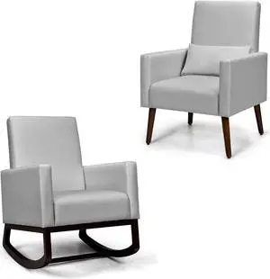 SlickBlue 2-in-1 Fabric Upholstered Rocking Chair with Pillow