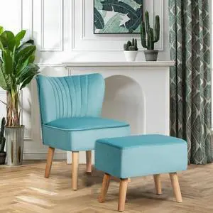 SlickBlue Leisure Chair and Ottoman Padded Velvet Tufted Sofa Set