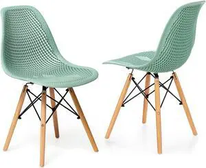 SlickBlue 2 Pcs Modern Plastic Hollow Chair Set with Wood Leg
