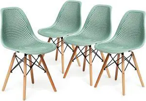SlickBlue 4 Pieces Modern Plastic Hollow Chair Set with Wood Leg