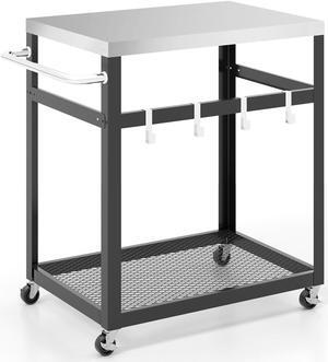 SlickBlue 2-Tier Stainless Steel Grill Cart with 4 Hooks and Wheels BBQ Table