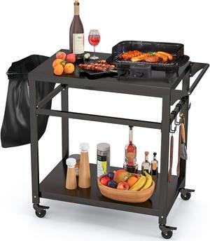 SlickBlue Double-Shelf Movable BBQ Cart with 4 Lockable Wheels