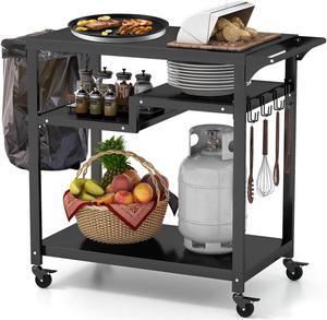 SlickBlue Rolling Grill Cart 3-Shelf BBQ Cart with Hooks and Side Handle