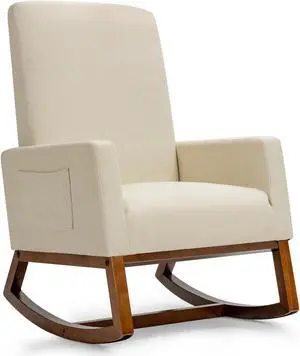SlickBlue Rocking High Back Upholstered Lounge Armchair with Side Pocket