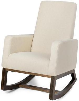 SlickBlue Mid Century Rocking Chair Retro Modern Fabric Upholstered Relax Rocker-Beige