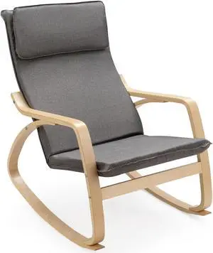SlickBlue Stable Wooden Frame Leisure Rocking Chair with Removable Upholstered Cushion