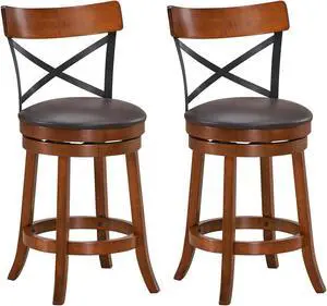 SlickBlue Set of 2 Bar Stools 360-Degree Swivel Dining Bar Chairs with Rubber Wood Legs-25 inch
