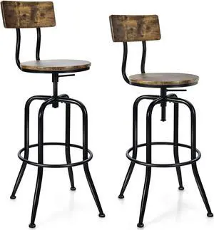 SlickBlue Adjustable Swivel Counter-Height Stool with Arc-Shaped Backrest-Rustic Brown