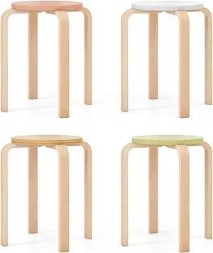 SlickBlue Set of 4 Bentwood Stackable Stools Dining Stools with Round Tops