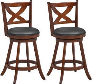 SlickBlue 2 Pieces Classic Counter Height Swivel Bar Stool Set with X-shaped Open Back-24 Inch