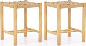SlickBlue Dining Stool Set of 2 with Rubber Wood Frame-Natural