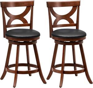 SlickBlue 24 Inch Swivel Bar Stools Set of 2 with Soft Cushion and Elegant Hollow Backrest