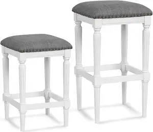SlickBlue 3 Heights Square Saddle Stool Set of 2 with Footrests and Padded Seats-Grey