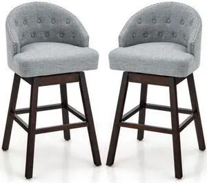 SlickBlue Set of 2 Swivel Bar Stools with Rubber Wood Legs and Padded Back