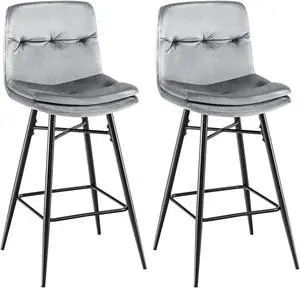 SlickBlue 2 Pieces 29 Inch Velvet Bar Stools Set with Tufted Back and Footrests