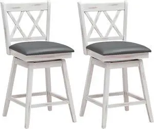 SlickBlue 2 Pieces 24 Inch Swivel Counter Height Barstool Set with Rubber Wood Legs