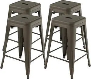 SlickBlue 24 Inch Set of 4 Tolix Style Counter Height Barstool Stackable Chair