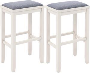 SlickBlue 2 Pieces 31 Inch Upholstered Bar Stool Set with Solid Rubber Wood Frame and Footrest