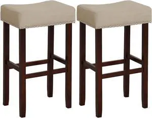 SlickBlue 2 Set of 29 Inch Height Upholstered Bar Stool with Solid Rubber Wood Legs and Footrest
