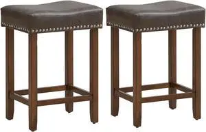 SlickBlue 24 Inch Upholstered PU Leather Bar Stools Set of 2