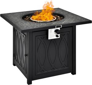 SlickBlue 32 Inch Propane Fire Pit Table Square Tabletop with Lava Rocks Cover 50000 BTU-Black