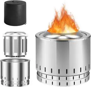 SlickBlue Smokeless Stainless Steel Fire Pit with Ash Pan for Yard Camping-Silver
