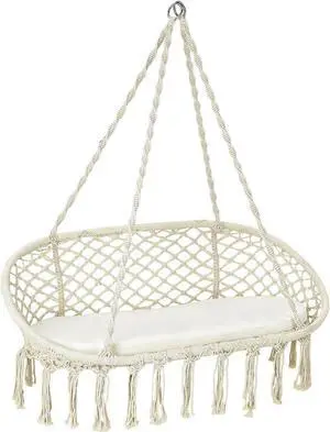 SlickBlue 2 Person Hanging Hammock Chair with Cushion Macrame Swing