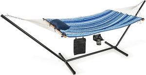 SlickBlue  Hammock Chair Stand Set Cotton Swing with Pillow Cup Holder Indoor Outdoor