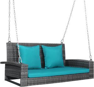 SlickBlue 2-Person Patio Rattan Porch Swing with Cushions