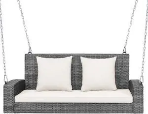 SlickBlue 2-Person Patio PE Wicker Hanging Porch Swing Bench Chair Cushion 800 Pounds