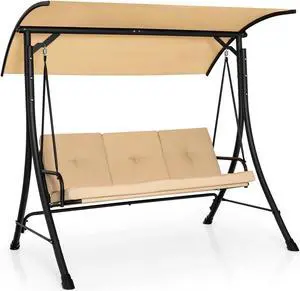 SlickBlue 3-Seat Outdoor Porch Swing with Adjustable Canopy and Padded Cushions