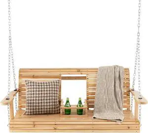 SlickBlue 5 Feet Porch Swing Chair with Adjustable Chains and Foldable Cup Holders
