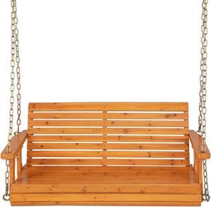 SlickBlue 2-Person Wooden Porch Swing with Hanging Chains for Garden Yard