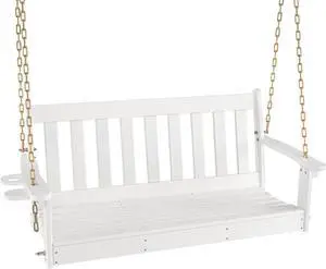 SlickBlue 54 Inch HDPE Patio Porch Swing with Cup Holder-White