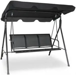 SlickBlue Outdoor Patio Swing Canopy 3 Person Canopy Swing Chair-Black