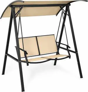 SlickBlue Outdoor Porch Steel Hanging 2-Seat Swing Loveseat with Canopy