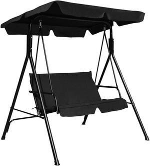 SlickBlue Loveseat Cushioned Patio Steel Frame Swing Glider -Black