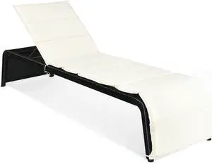 SlickBlue Patio Rattan Lounge Chair Back Adjustable Chaise Recliner  with Cushioned