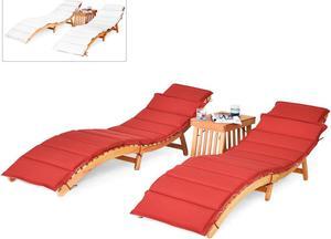 SlickBlue 3 Pieces Folding Patio Eucalyptus Wood Lounge Chair Set with Foldable Side Table