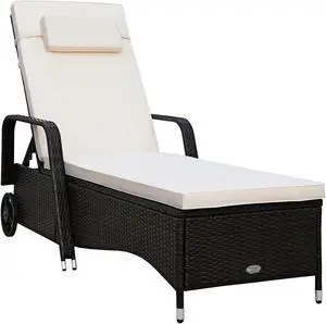 SlickBlue Outdoor Recliner Cushioned Chaise Lounge with Adjustable Backrest