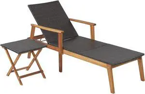 SlickBlue 2 Pieces Patio Chaise Lounge and Table Set with 4-Level Adjustable Backrest