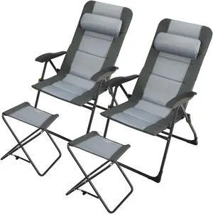 SlickBlue Set of 2 Patio joy Patio Folding Dining Chair with Ottoman Set Recliner Adjustable