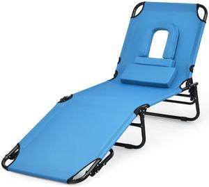 SlickBlue Outdoor Folding Chaise Beach Pool Patio Lounge Chair Bed with Adjustable Back and Hole