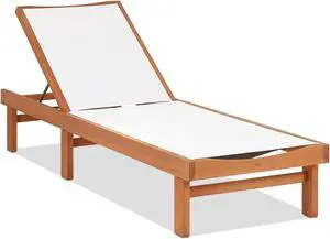 SlickBlue Outdoor Wood Chaise Lounge Chair with 5-Postion Adjustable Back