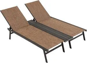 SlickBlue 2-Person Patio Chaise Lounge with Middle Panel-Brown