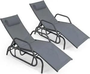 SlickBlue Outdoor Chaise Lounge Glider Chair with Armrests and Pillow