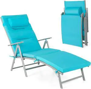 SlickBlue Folding Chaise Lounge Chair Outdoor Reclining Chair for Backyard-Turquoise