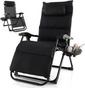 SlickBlue Adjustable Metal Zero Gravity Lounge Chair with Removable Cushion and Cup Holder Tray